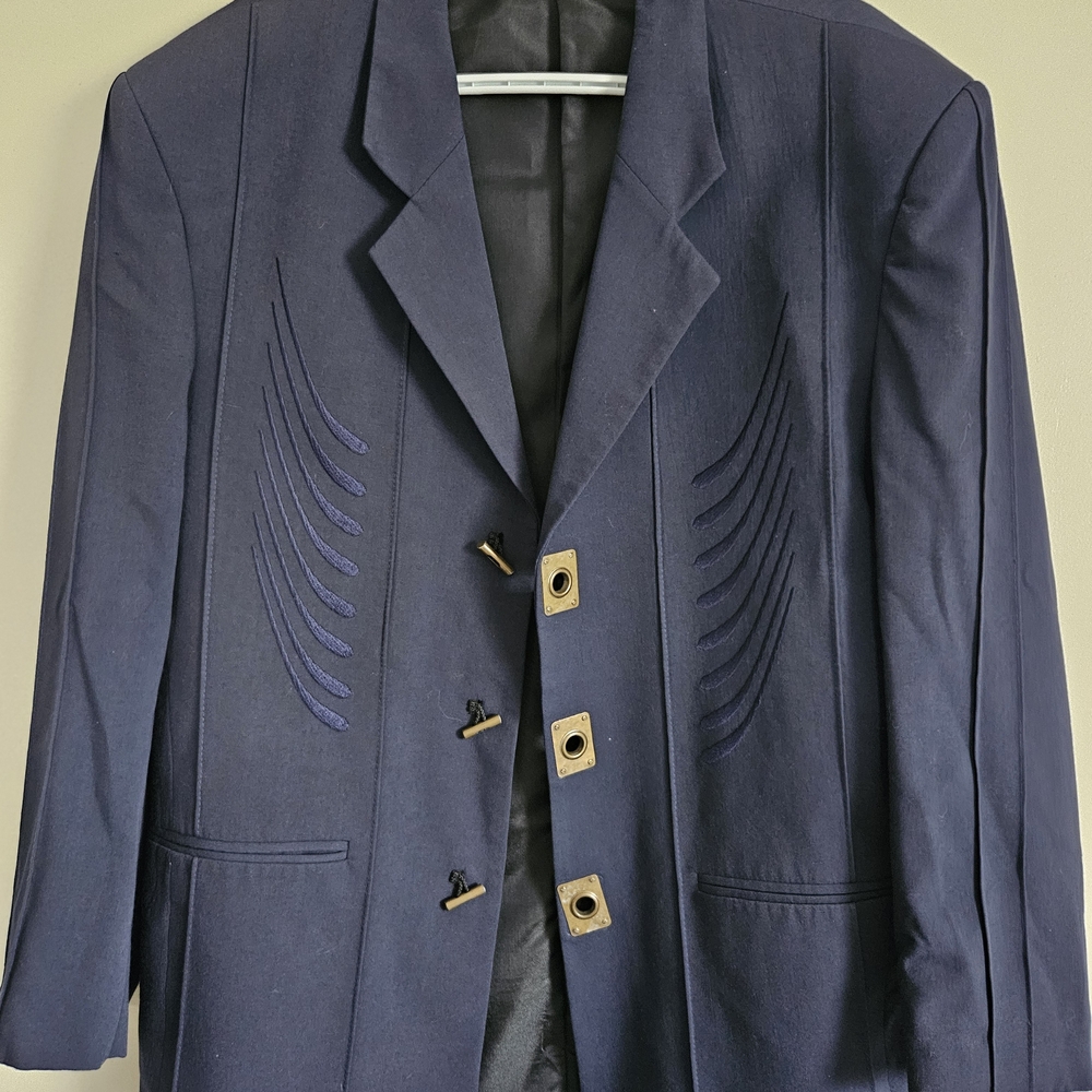 Stylish Men's Blue Blazer with Unique Button Design